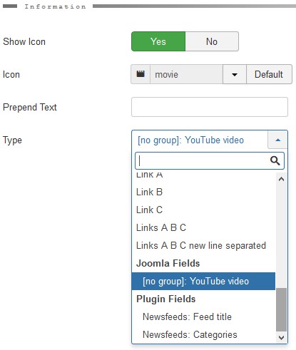 Selecting information types in Latest News Enhanced Pro